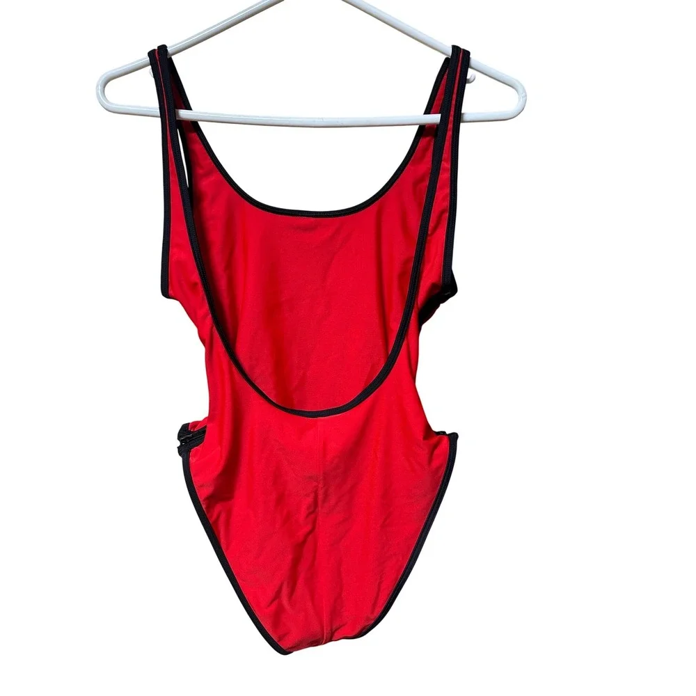Wildfox This Bod's For You One Piece Swimsuit S Red Zip Side Graphic Rare‎